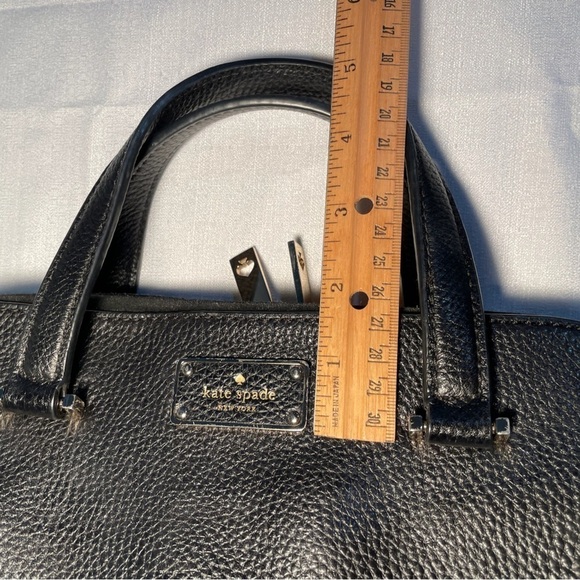 kate spade Pebbled Textured Black Leather Purse Suede Top Detachable Tassel - Picture 13 of 14